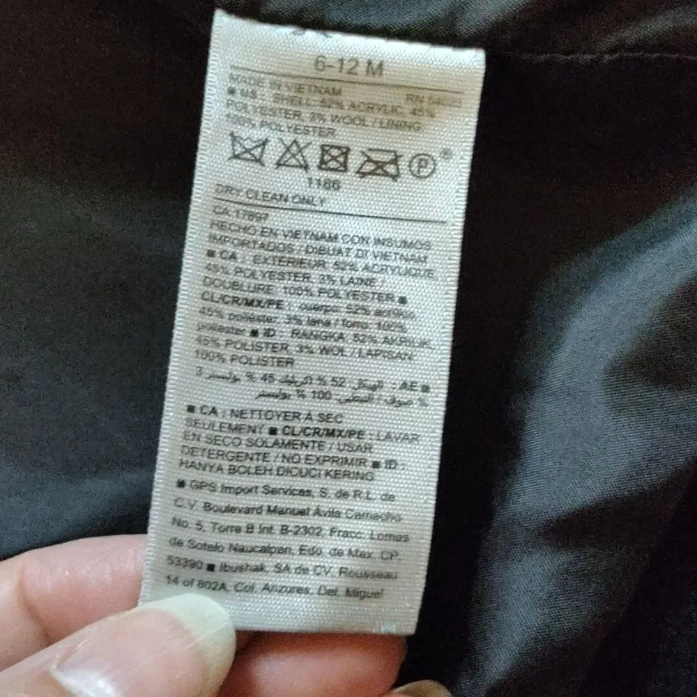 Old Navy Pea Coat Black 6 to 12 months baby Hooded Jacket Unisex